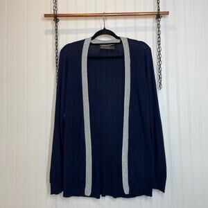 Cortefiel Woman Navy Blue Ribbed Long Sleeve Open Cardigan Size 8